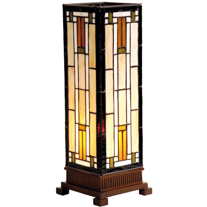 LumiLamp 5LL-9332 Lampada da tavolo Tiffany 12x12x35 cm Rettangolo in vetro marrone beige