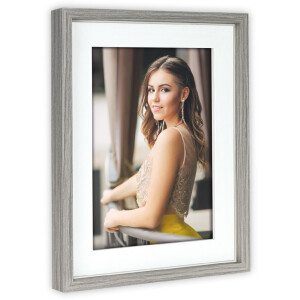 Cornice per foto in legno ZEP ASOS con effetto passepartout Grigio e Natura 10x15-15x20 cm