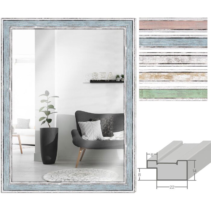 Specchio da parete MendeFrames H460 Vintage con colori pastello 10x10 fino a 50x70 cm