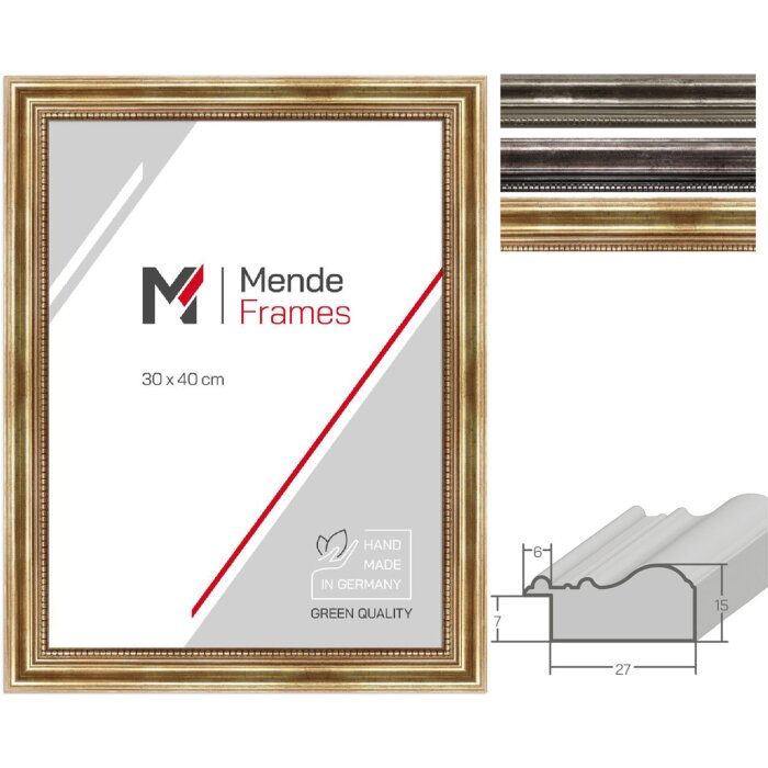 Cornice per foto MendeFrames H450 Antik in legno massiccio Oro Argento Metallo