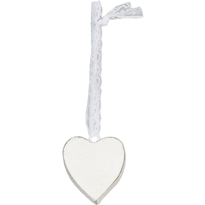 Elegante cuore in legno smaltato bianco