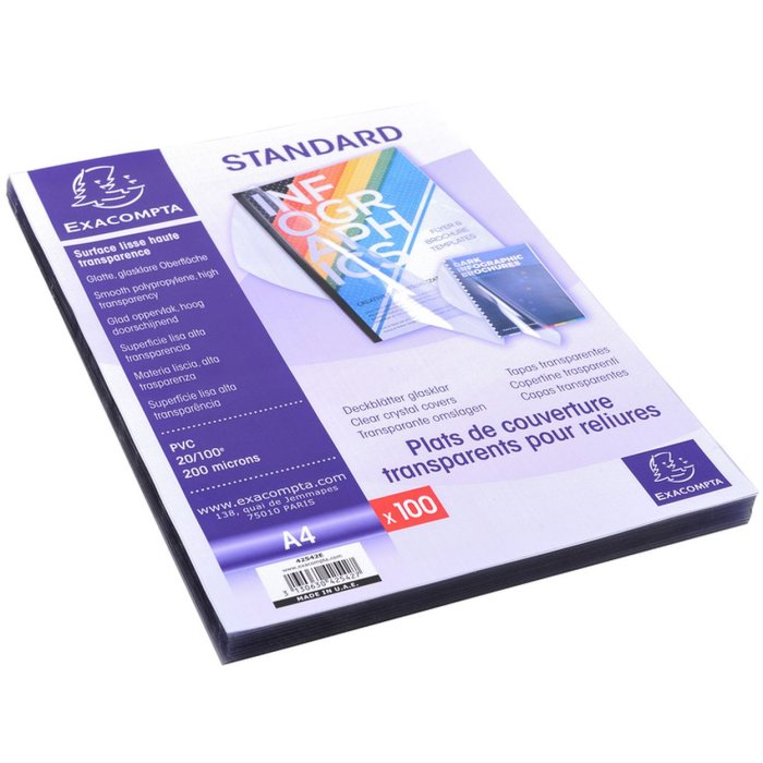 Confezione da 100 copertine in PVC per DIN A4, 0,2 mm