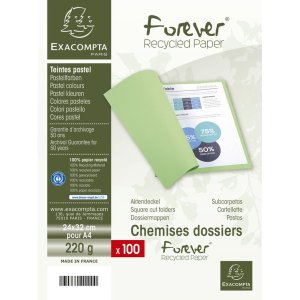 Confezione da 100 cartelline in cartone riciclato 250g Foldyne Forever, per formato A4 Azzurro
