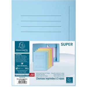 Confezione da 50 cartelline con 3 lembi e campo di etichettatura in cartoncino Manila 250g Jura, per formato DIN A4 Azzurro
