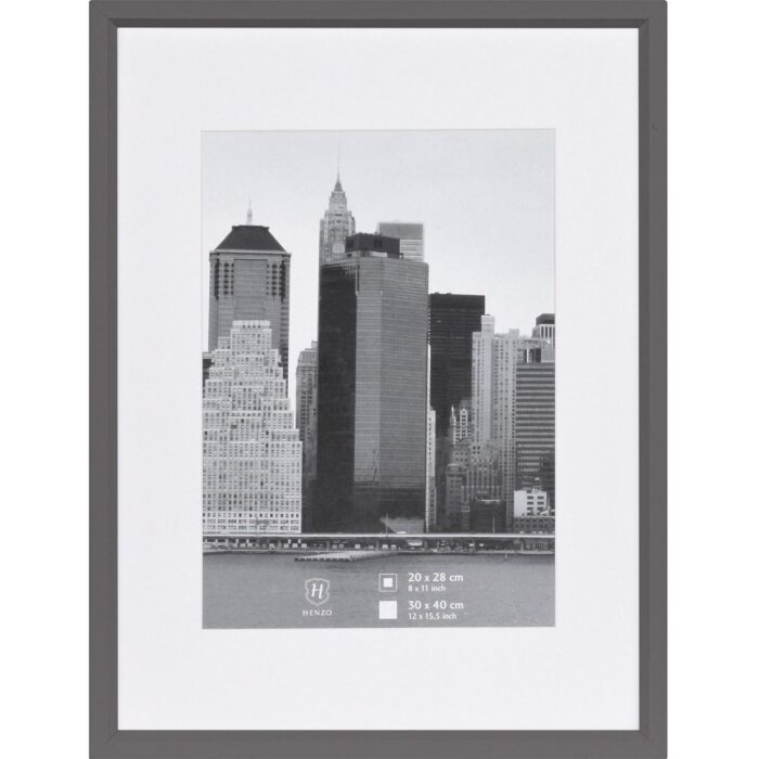 Henzo Cornice in plastica Metallica grigio scuro 30x40 cm con passepartout 20x28 cm
