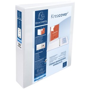 Raccoglitore ad anelli in robusto PP da 2,8 mm con 4 anelli da 40 mm a forma di D e dorso da 67 mm, 2 manicotti esterni e 2 interni, copertina in Krea, DIN A4 extra large Bianco
