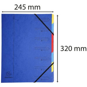 Organizzatore in cartone Manila 400g pinzato con 7 scomparti e banda elastica, per formato din a4 colori assortiti
