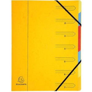 Organizzatore in cartone Manila 400g pinzato con 7 scomparti e banda elastica, per formato din a4 colori assortiti