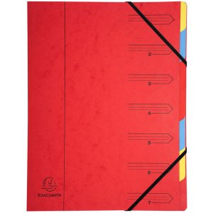 Organizzatore in cartone Manila 400g pinzato con 7 scomparti e banda elastica, per formato din a4 colori assortiti
