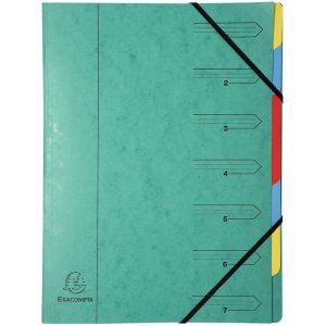 Organizzatore in cartone Manila 400g pinzato con 7 scomparti e banda elastica, per formato din a4 colori assortiti