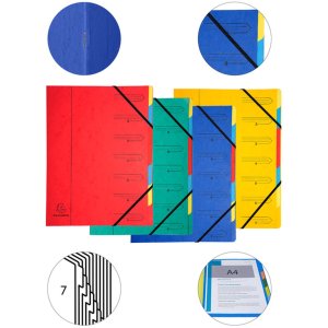 Organizzatore in cartone Manila 400g pinzato con 7 scomparti e banda elastica, per formato din a4 colori assortiti