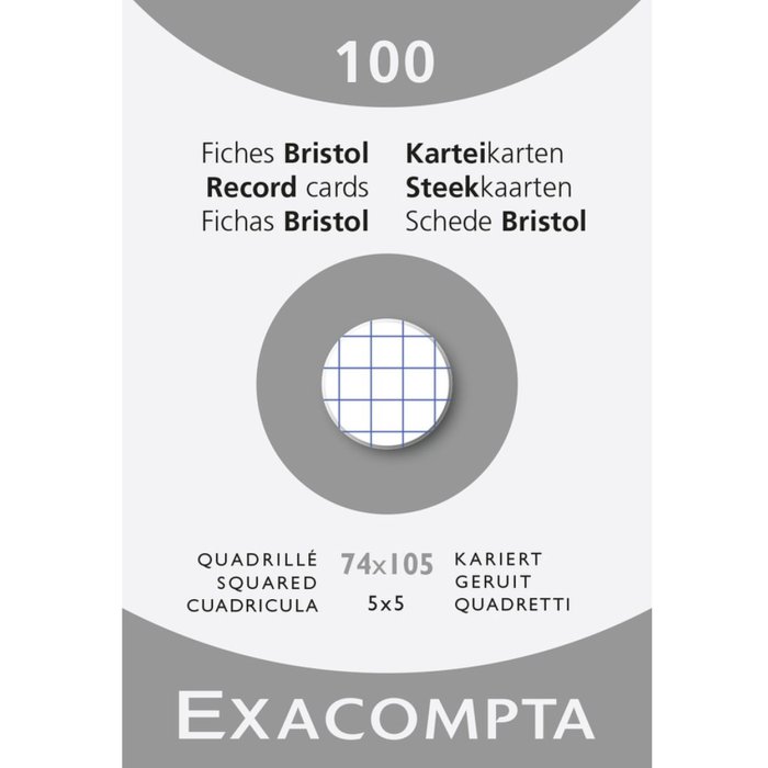 Confezione da 100 cartoncini non perforati, DIN A7 74x105mm, 205g, quadrettati Bianco