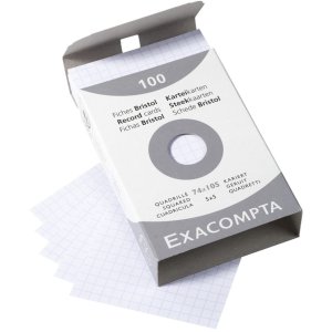 Confezione da 100 cartoncini non perforati, DIN A7 74x105mm, 205g, quadrettati Bianco