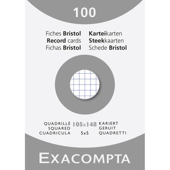 Confezione da 100 schedari non perforati DIN A6 105x148mm 205g bianco a scacchiera