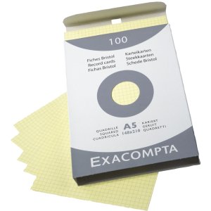 Schede Exacompta A5 a scacchiera non perforate 100 pezzi giallo