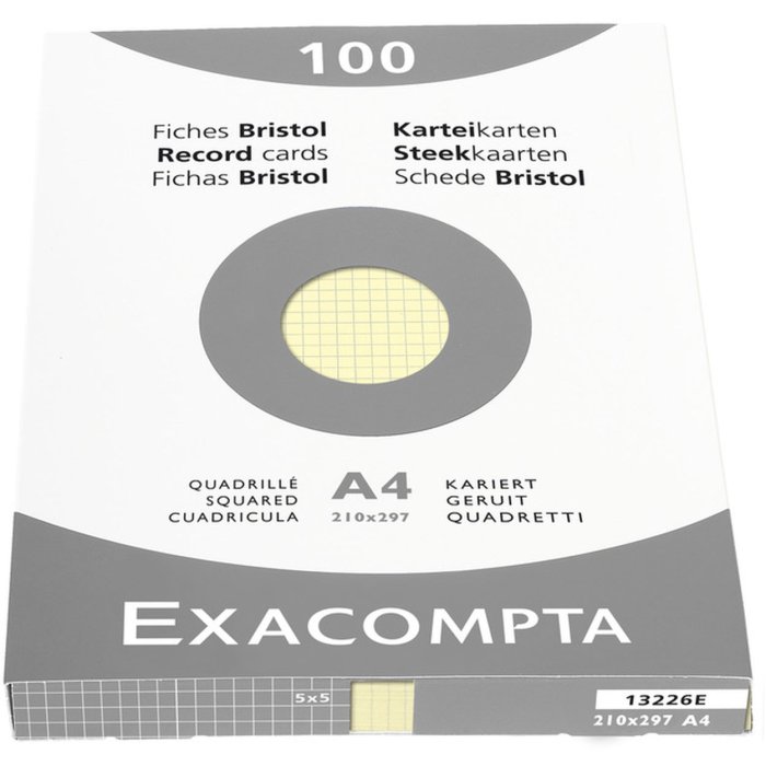 Confezione da 100 schede non perforate, DIN A4 210x297 mm, 205 g, quadrate Giallo