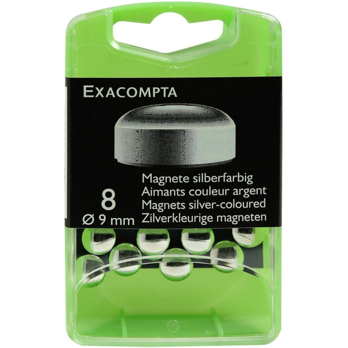Scatola di 8 magneti, Ø9mm argento