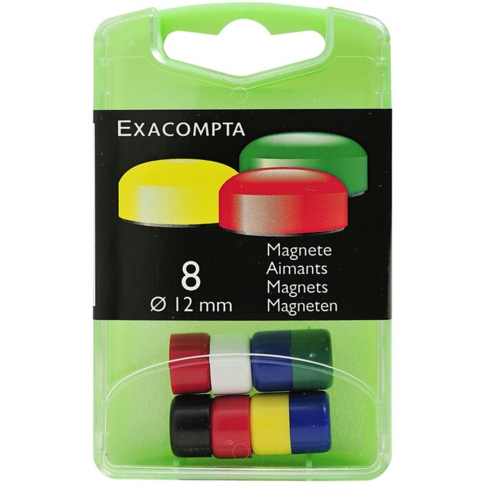 Scatola di 8 magneti, Ø 12 mm, colori assortiti