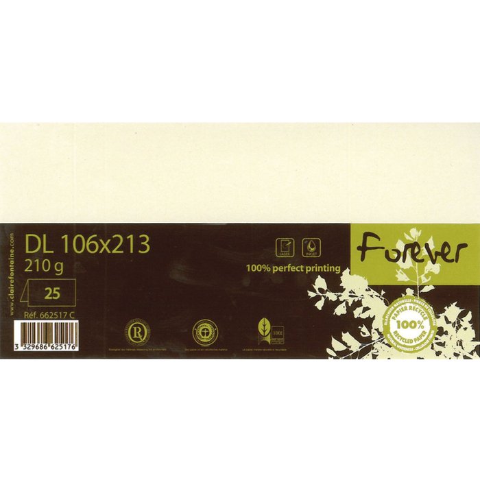 Doppio cartoncino Forever DL 210g avorio 25 pezzi 106x213mm