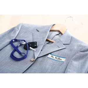 16 etichette con nome in acetato di seta bianco-blu