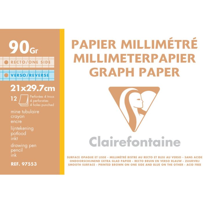 Carta millimetrata A4 perforata bianca 90g