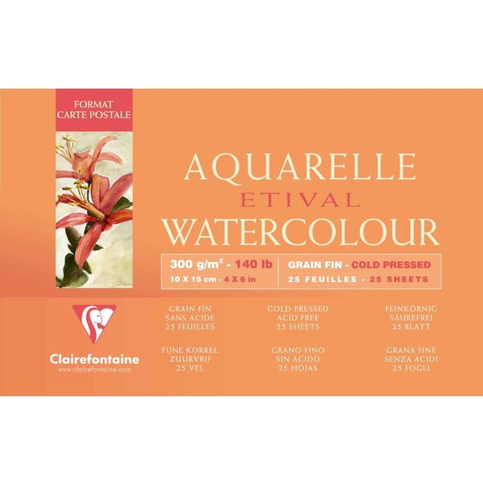Carta acquerello 10x15cm formato cartolina, 25 fogli, 300g