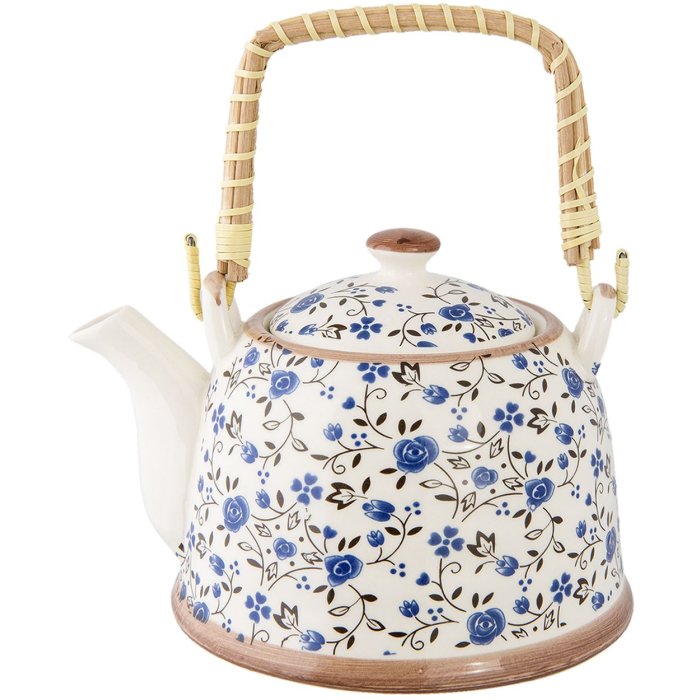 Teiera Ø 14x14 cm Ceramica Fiori blu-verde