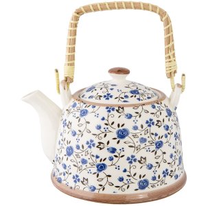 Teiera Ø 14x14 cm Ceramica Fiori blu-verde