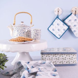 Teiera Ø 14x14 cm Ceramica Fiori Blu