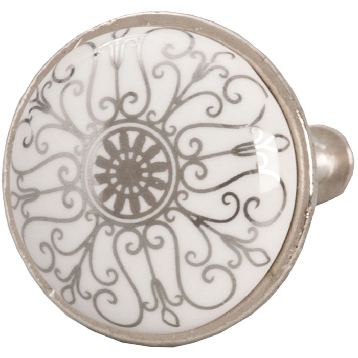 Clayre & Eef 61888 Pomello per porta Ø 3 cm in ceramica bianca grigia tonda