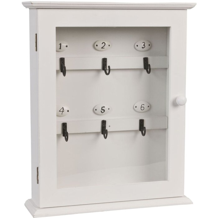 Clayre & Eef 6H0601 Cassetta portachiavi in legno bianco 25x7x31 cm Portachiavi