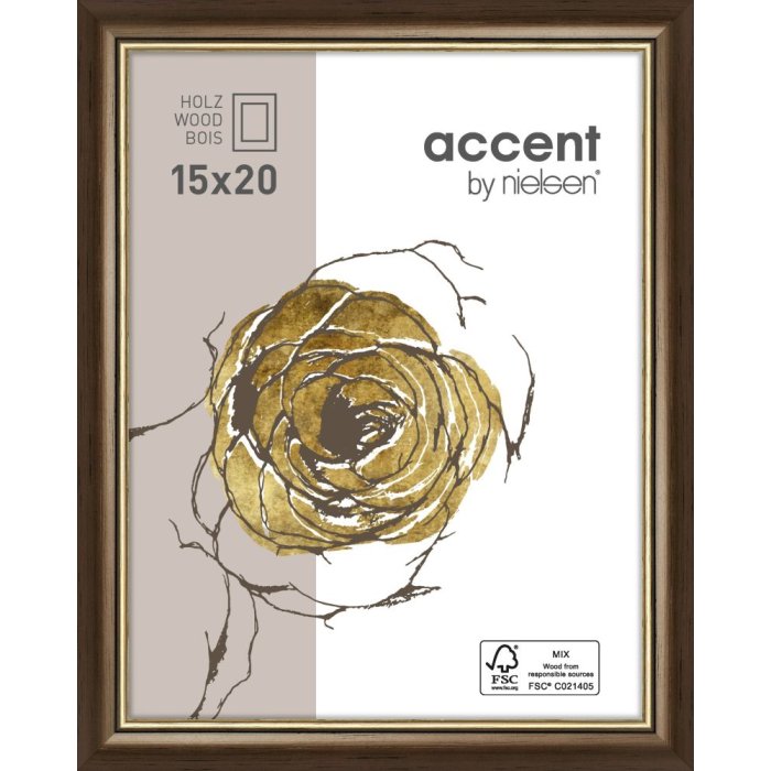 Cornice in legno Ascot 13x18 cm marrone scuro-oro