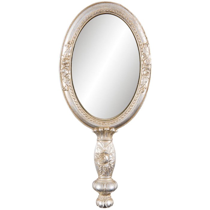Specchio a mano in argento barocco 12x3x27 cm